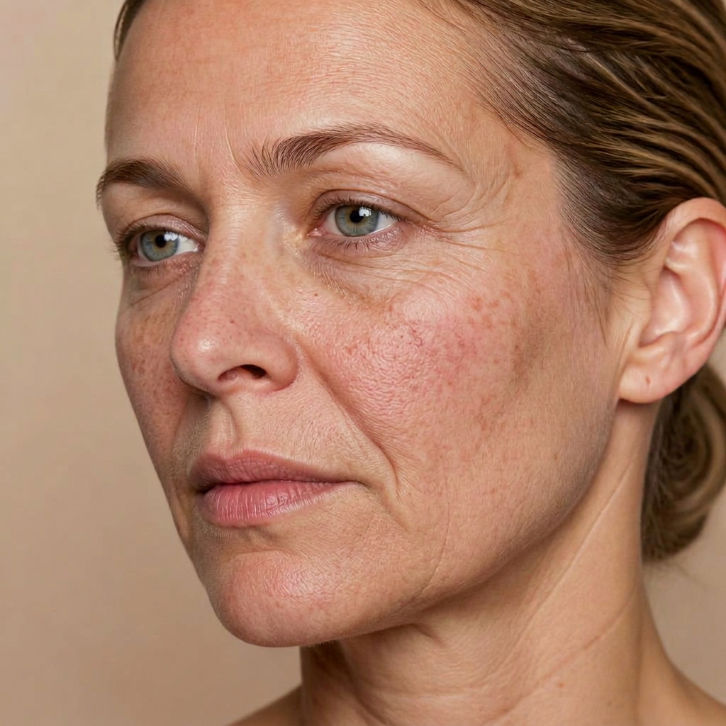 Before using NAD+ EGF Firming Serum — visible fine lines, uneven tone and dull skin