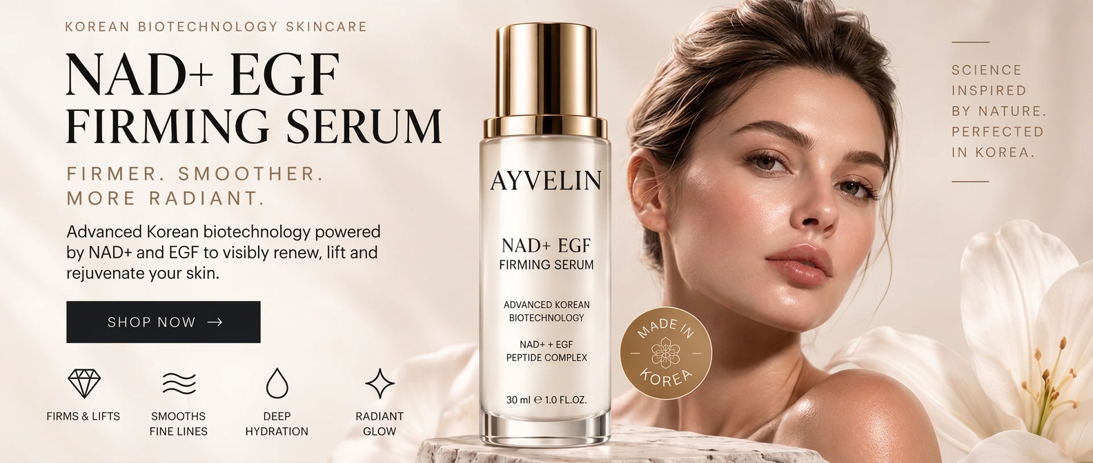 AYVELIN NAD+ EGF Firming Serum — firmer, smoother, more radiant skin. Korean biotechnology, made in Korea