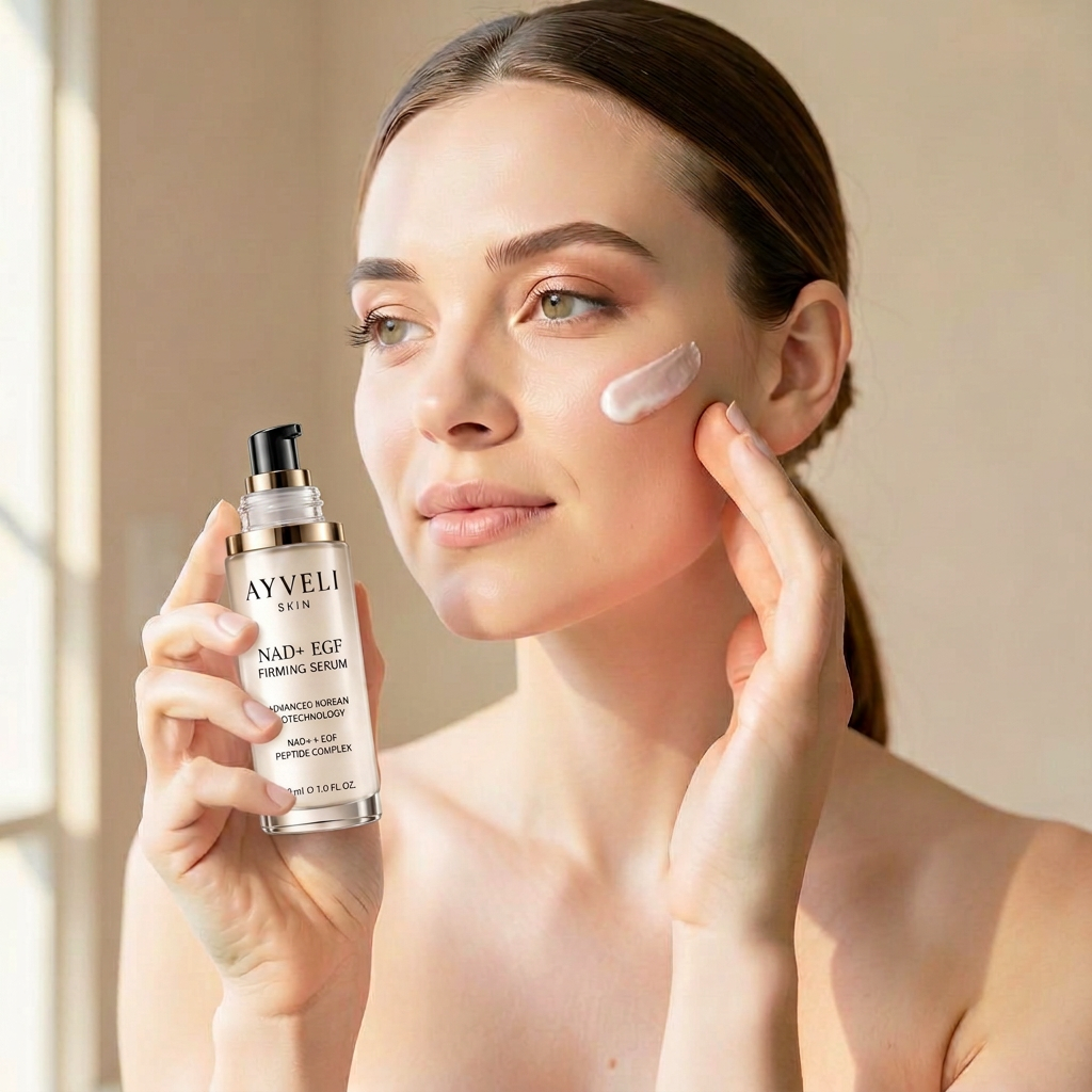 Verified customer with radiant skin at home