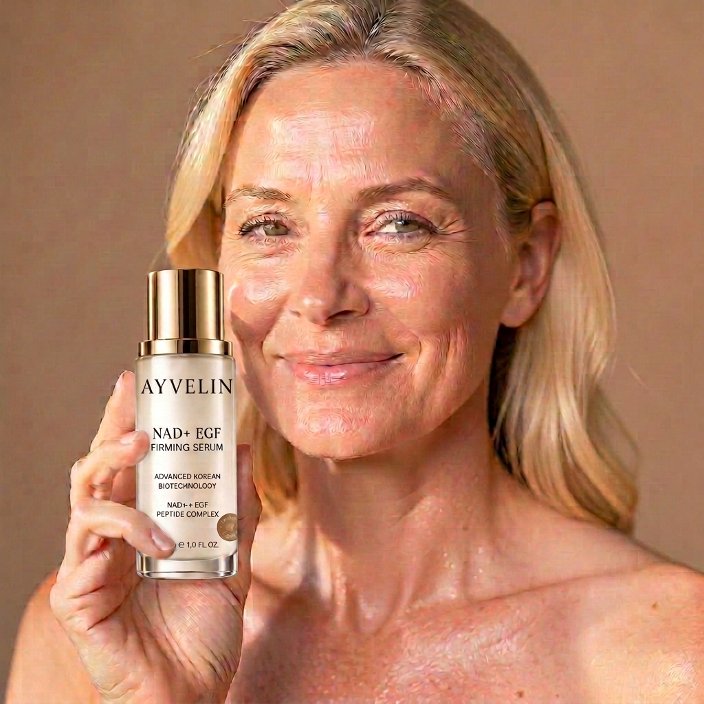 Verified customer holding the AYVELIN serum after eight weeks of use